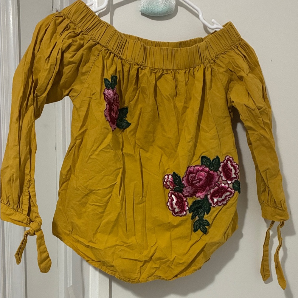 Yellow Off-Shoulder Top with Floral Embroidery